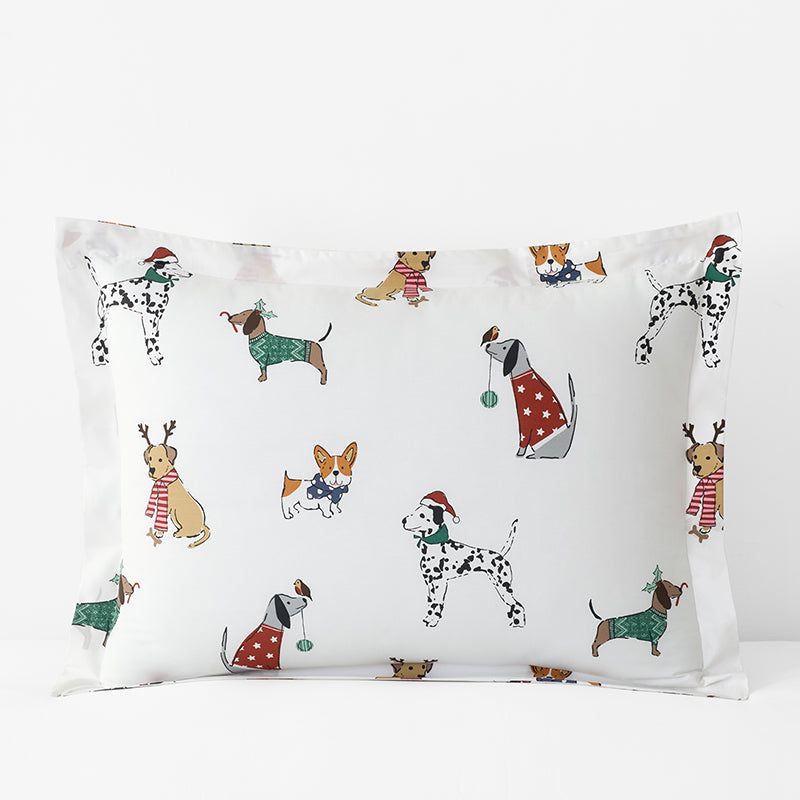 Holiday Print Classic Cool Cotton Percale Sham - Holiday Pups, Standard,Holiday Pups