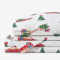 Holiday Print Classic Cool Cotton Percale Bed Sheet Set - Holiday Haul, Twin XL,Holiday Haul