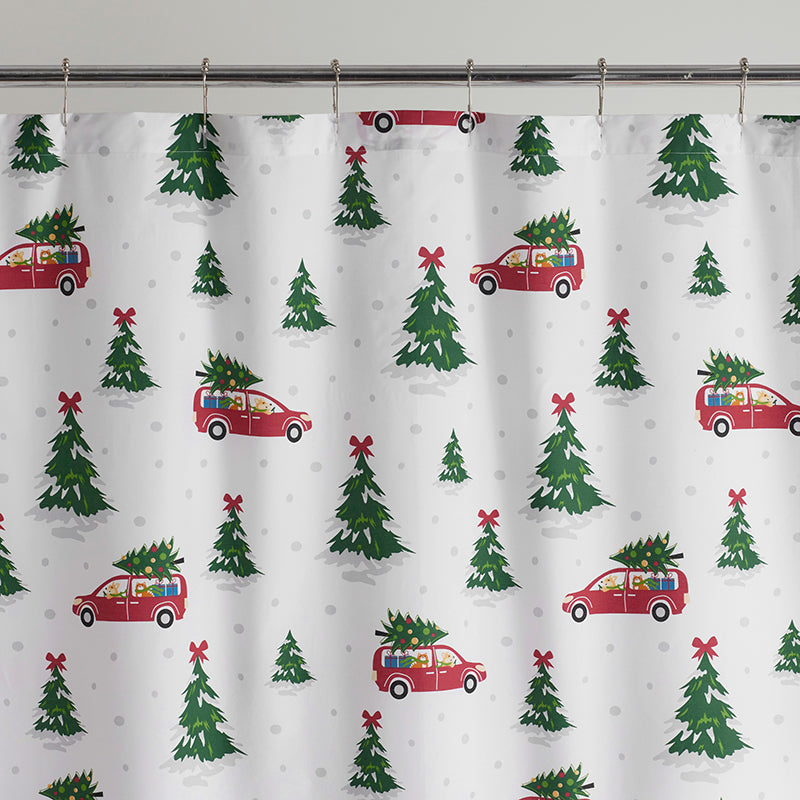 Holiday Print Classic Cool Cotton Percale Shower Curtain - Holiday Haul,Holiday Haul