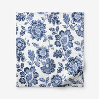 Floral Indigo Garden Classic Cool Cotton Percale Flat Bed Sheet - Blue, Queen,Blue
