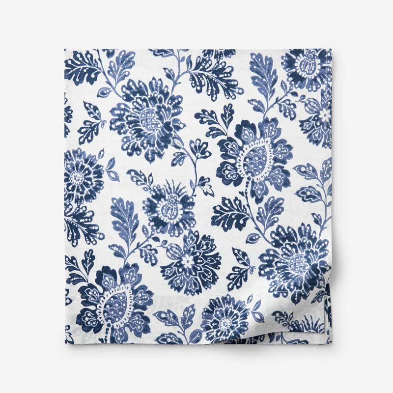 Floral Indigo Garden Classic Cool Cotton Percale Flat Bed Sheet - Blue, Queen,Blue