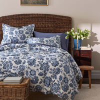 Floral Indigo Garden Classic Cool Cotton Percale Flat Bed Sheet - Blue, Queen,Blue