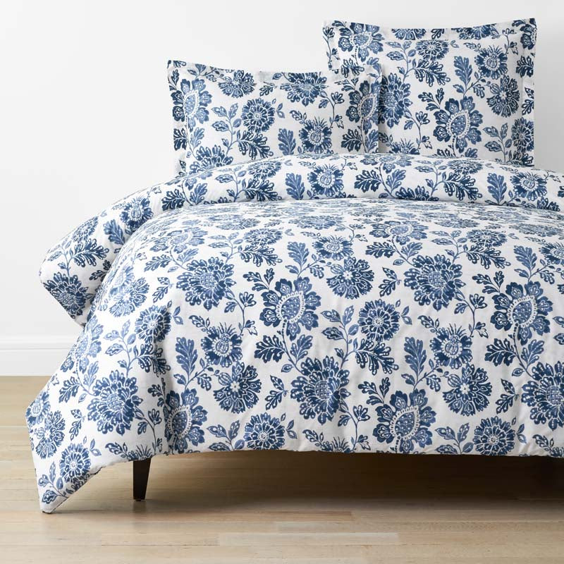 Floral Indigo Garden Classic Cool Cotton Percale Duvet Cover - Blue, Full/Queen,Blue