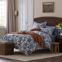 Floral Indigo Garden Classic Cool Cotton Percale Duvet Cover - Blue, Full/Queen,Blue