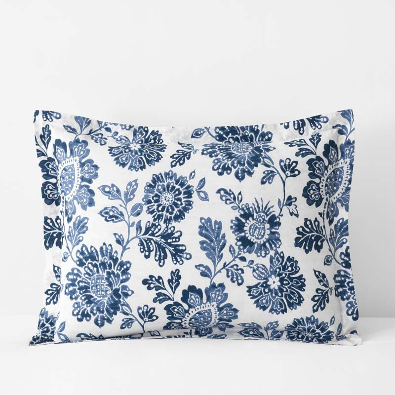 Floral Indigo Garden Classic Cool Cotton Percale Sham - Blue, Standard,Blue