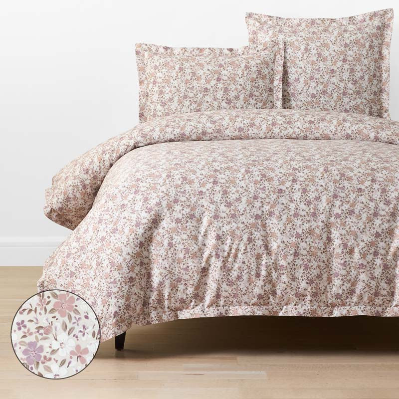 Joyful Floral Classic Smooth Sateen Duvet Cover - Beige, Twin/Twin XL,Beige