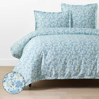 Joyful Floral Classic Smooth Sateen Duvet Cover - Blue, Twin/Twin XL,Blue