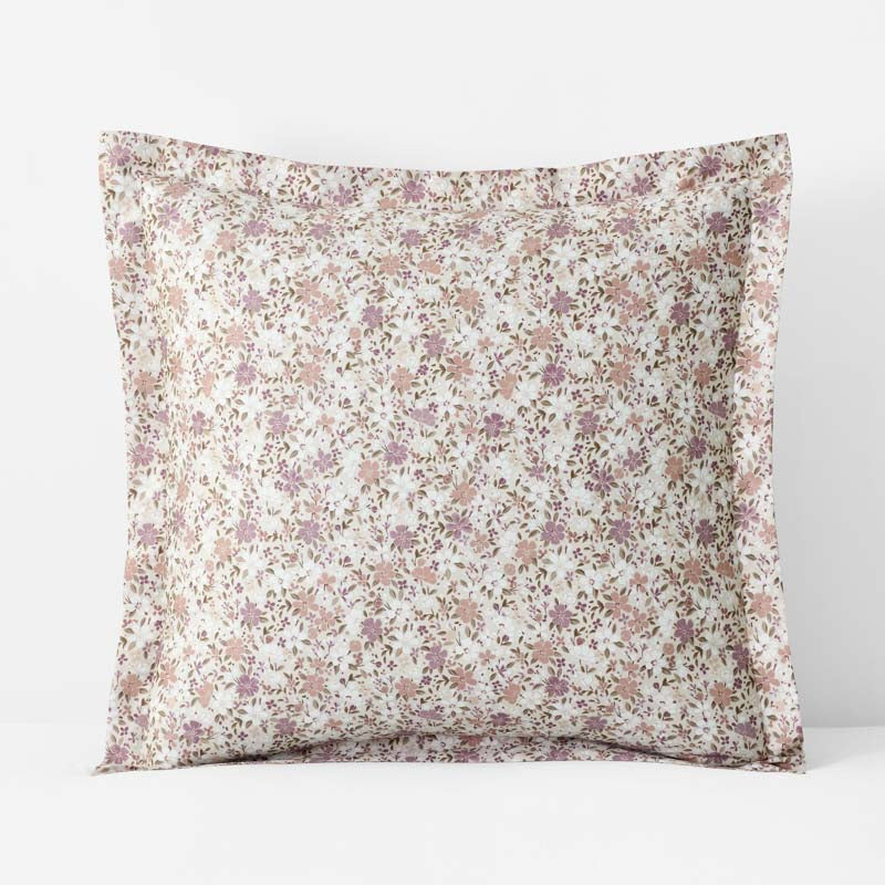 Joyful Floral Classic Smooth Sateen Sham - Beige, Euro,Beige