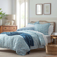 Joyful Floral Classic Smooth Sateen Sham - Blue, Standard,Blue