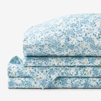 Joyful Floral Classic Smooth Sateen Bed Sheet Set - Blue, Twin,Blue