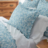 Joyful Floral Classic Smooth Sateen Bed Sheet Set - Blue, Twin,Blue