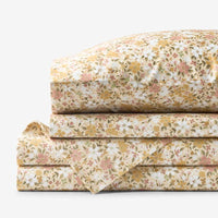 Joyful Floral Classic Smooth Sateen Bed Sheet Set - Gold, Twin,Gold