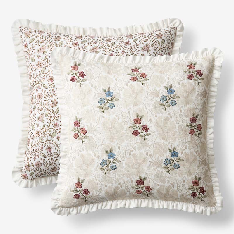 Floral Reversible Decorative Square Pillow Cover - Ivory Multi, 20 in. x 20 in.,Ivory Multi