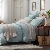 Solid Ruffle Garment Washed Cotton Percale Pillowcase Set - Cloud Blue, Standard,Cloud Blue