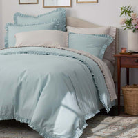 Solid Ruffle Garment Washed Cotton Percale Pillowcase Set - Cloud Blue, Standard,Cloud Blue