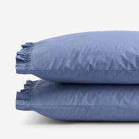 Solid Ruffle Garment Washed Cotton Percale Pillowcase Set - Denim Blue, Standard,Denim Blue
