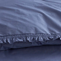 Solid Ruffle Garment Washed Cotton Percale Pillowcase Set - Denim Blue, Standard,Denim Blue