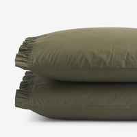 Solid Ruffle Garment Washed Cotton Percale Pillowcase Set - Olive, Standard,Olive