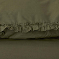Solid Ruffle Garment Washed Cotton Percale Pillowcase Set - Olive, Standard,Olive