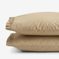 Solid Ruffle Garment Washed Cotton Percale Pillowcase Set - Wheat, Standard,Wheat
