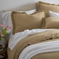 Solid Ruffle Garment Washed Cotton Percale Pillowcase Set - Wheat, Standard,Wheat