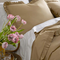Solid Ruffle Garment Washed Cotton Percale Pillowcase Set - Wheat, Standard,Wheat