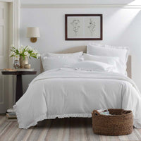 Solid Ruffle Garment Washed Cotton Percale Pillowcase Set - White, King,White