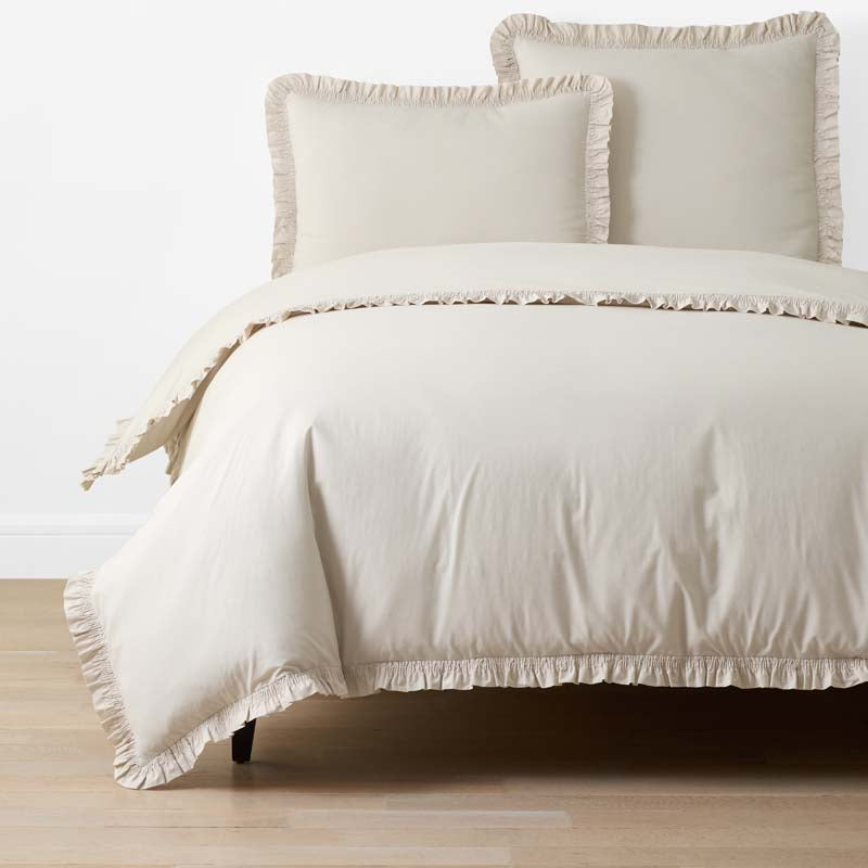 Solid Ruffle Garment Washed Cotton Percale Duvet Cover - Buff, Twin/Twin XL,Buff