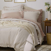 Solid Ruffle Garment Washed Cotton Percale Duvet Cover - Buff, Twin/Twin XL,Buff