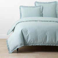 Solid Ruffle Garment Washed Cotton Percale Duvet Cover - Cloud Blue, Twin/Twin XL,Cloud Blue