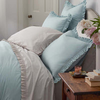 Solid Ruffle Garment Washed Cotton Percale Duvet Cover - Cloud Blue, Twin/Twin XL,Cloud Blue