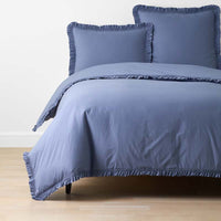 Solid Ruffle Garment Washed Cotton Percale Duvet Cover - Denim Blue, Twin/Twin XL,Denim Blue