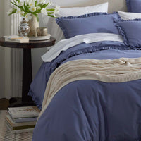 Solid Ruffle Garment Washed Cotton Percale Duvet Cover - Denim Blue, Twin/Twin XL,Denim Blue