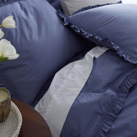 Solid Ruffle Garment Washed Cotton Percale Duvet Cover - Denim Blue, Twin/Twin XL,Denim Blue