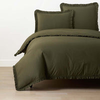 Solid Ruffle Garment Washed Cotton Percale Duvet Cover - Olive, Twin/Twin XL,Olive