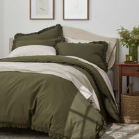 Solid Ruffle Garment Washed Cotton Percale Duvet Cover - Olive, Twin/Twin XL,Olive