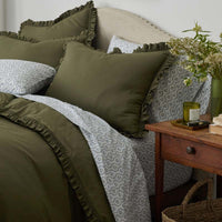 Solid Ruffle Garment Washed Cotton Percale Duvet Cover - Olive, Twin/Twin XL,Olive