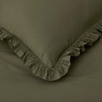 Solid Ruffle Garment Washed Cotton Percale Duvet Cover - Olive, Twin/Twin XL,Olive