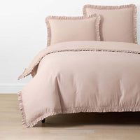 Solid Ruffle Garment Washed Cotton Percale Duvet Cover - Rose, Twin/Twin XL,Rose