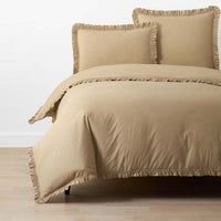 Solid Ruffle Garment Washed Cotton Percale Duvet Cover - Wheat, Twin/Twin XL,Wheat