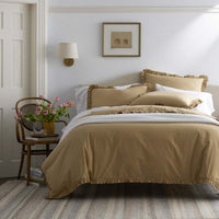 Solid Ruffle Garment Washed Cotton Percale Duvet Cover - Wheat, Twin/Twin XL,Wheat