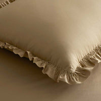 Solid Ruffle Garment Washed Cotton Percale Duvet Cover - Wheat, Twin/Twin XL,Wheat