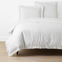 Solid Ruffle Garment Washed Cotton Percale Duvet Cover - White, Twin/Twin XL,White