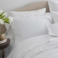 Solid Ruffle Garment Washed Cotton Percale Duvet Cover - White, Twin/Twin XL,White