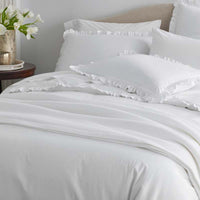 Solid Ruffle Garment Washed Cotton Percale Duvet Cover - White, Twin/Twin XL,White