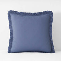 Solid Ruffle Garment Washed Cotton Percale Sham - Denim Blue, Euro,Denim Blue