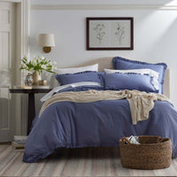 Solid Ruffle Garment Washed Cotton Percale Sham - Denim Blue, Standard,Denim Blue