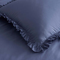 Solid Ruffle Garment Washed Cotton Percale Sham - Denim Blue, Standard,Denim Blue