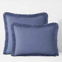 Solid Ruffle Garment Washed Cotton Percale Sham - Denim Blue, Standard,Denim Blue