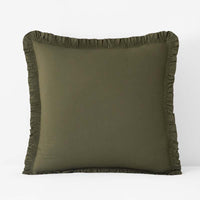 Solid Ruffle Garment Washed Cotton Percale Sham - Olive, Euro,Olive